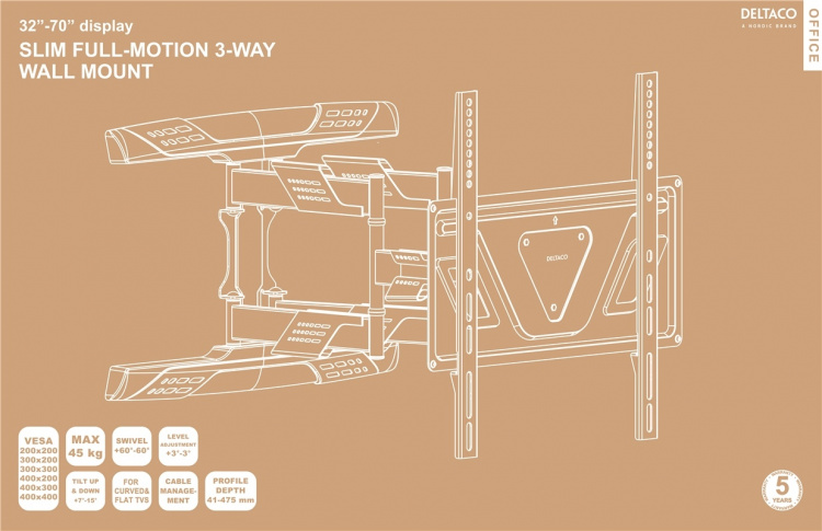 DELTACO Office, slim full-motion 3-way wall, 37 DELTACO Office, slim full-motion 3-way wall, 37