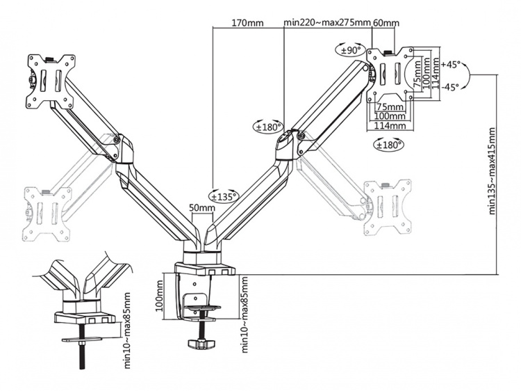 DELTACO Office, gas spring arm desk, 17 DELTACO Office, gas spring arm desk, 17