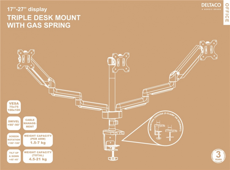DELTACO Office, gas spring arm desk, 17 DELTACO Office, gas spring arm desk, 17