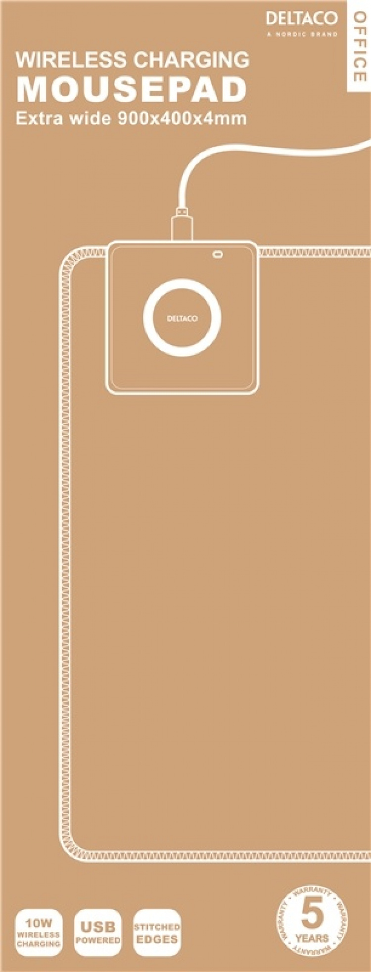 DELTACO Business extra wide mousepad with fast wireless charger, 90x40 DELTACO Business extra wide mousepad with fast wireless charger, 90x40