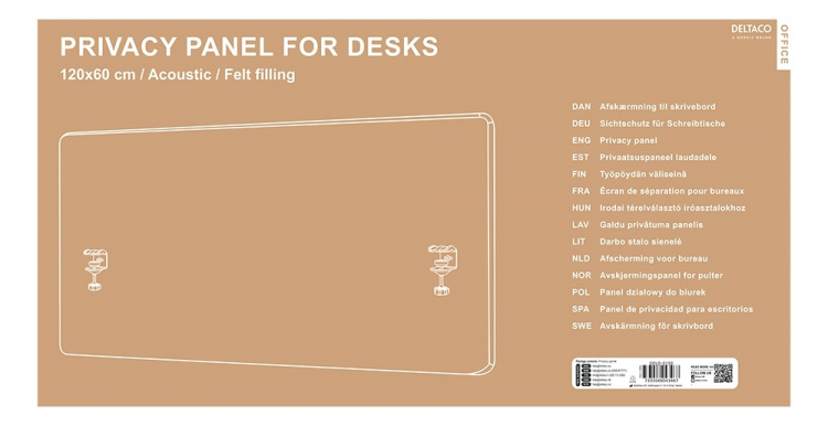 DELTACO Office, 1200(W)x600(H)mm Acoustic Desktop Privacy Panel DELTACO Office, 1200(W)x600(H)mm Acoustic Desktop Privacy Panel
