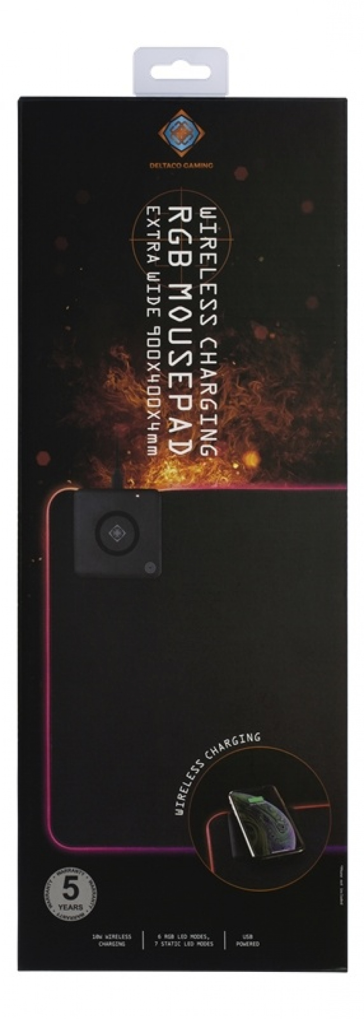 DELTACO GAMING RGB mousepad, fast wireless charging, 900x400x4mm DELTACO GAMING RGB mousepad, fast wireless charging, 900x400x4mm