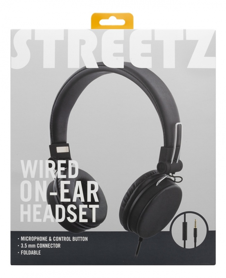 STREETZ headset for smartphone, microphone, 1-button, 1,5m, black STREETZ headset for smartphone, microphone, 1-button, 1,5m, black