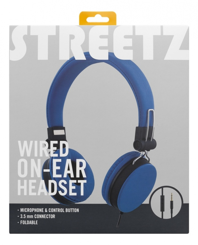 STREETZ headset for smartphone, microphone, 1-button, 1,5m, blue
