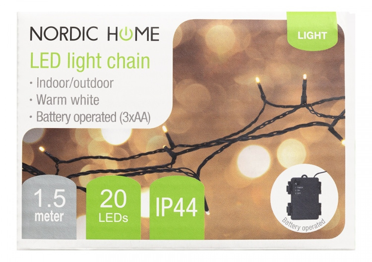Light chain, 1.5m, 20 LED, battery, outdoor, ww