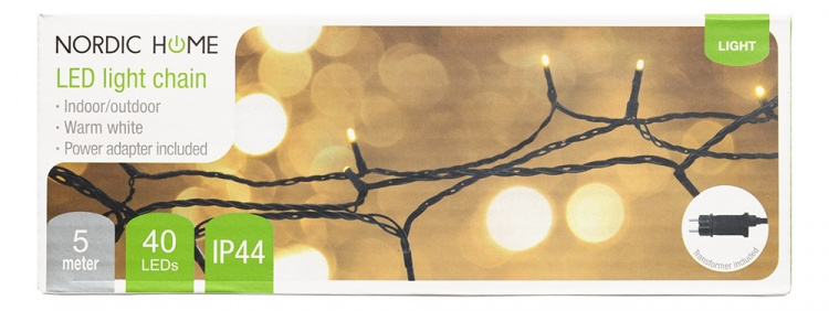 Light chain, 5 m, 40 LED, transformator, outdoor, ww