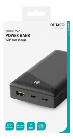 DELTACO power bank 20 000 mAh, 1x USB-C PD, 1x USB-A Fast Charge