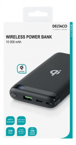 DELTACO power bank 10 000 mAh, Qi 10 W, USB-C PD, USB-A fast charging