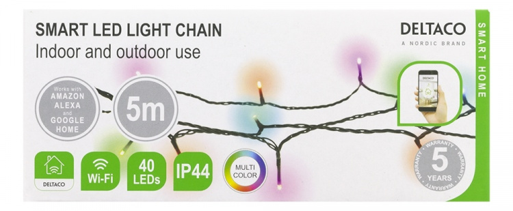 WiFi light chain, 5m, 40 led, adapter,IP44, RGB