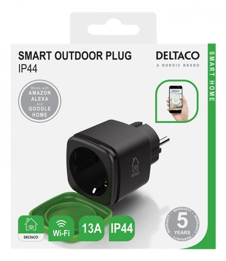 DELTACO SMART HOME outdoor plug, WiFi, IP44, 1xCEE 7/3, 13A, black/gre DELTACO SMART HOME outdoor plug, WiFi, IP44, 1xCEE 7/3, 13A, black/gre