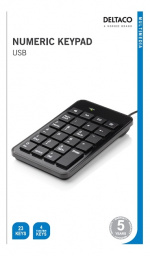 DELTACO numeriskt tangentbord, 23 tangenter, 4 media tangenter, USB, s