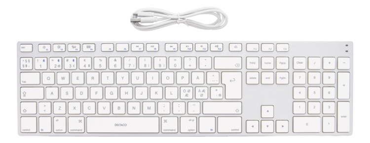 DELTACO fullsize bluetooth keyboard, aluminium, rechargeable battery,