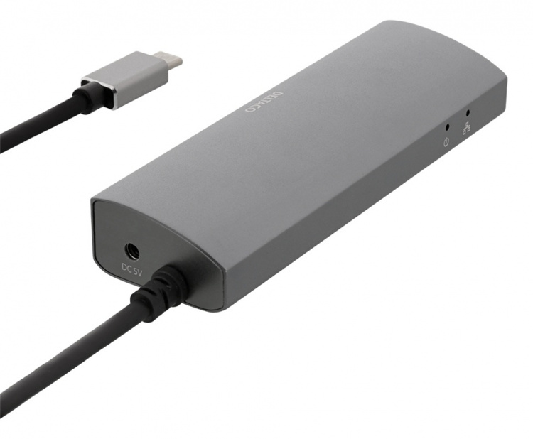 DELTACO USB-C hub and network adapter, USB-C, RJ45, 3x USB-A 3.0