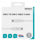 DELTACO USB-C - USB-C cable, 5Gbit/s, 5A, 1M, white DELTACO USB-C - USB-C cable, 5Gbit/s, 5A, 1M, white