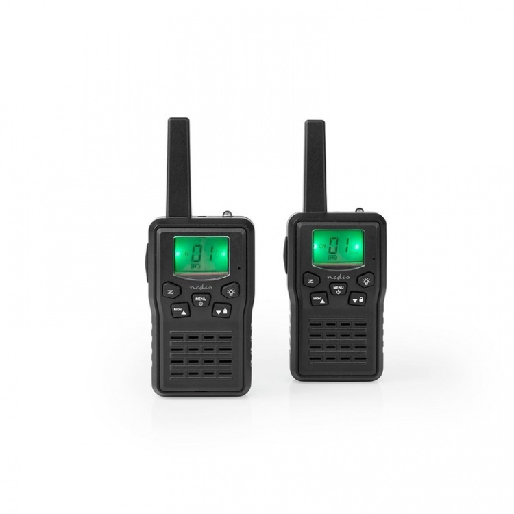Nedis Walkie-Talkie Set | 2 Handsets | Up to 10 km | Frequency channels: 8 | PTT / VOX | up to 6 Hours | Charging base included | Headphone output | Black