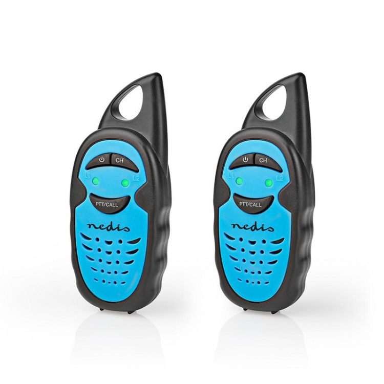 Nedis Walkie-Talkie Set | 2 Handsets | Up to 3 km | Frequency channels: 3 | PTT | up to 3 Hours | Black / Blue Nedis Walkie-Talkie Set | 2 Handsets | Up to 3 km | Frequency channels: 3 | PTT | up to 3 Hours | Black / Blue