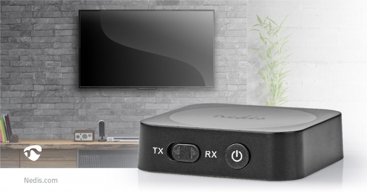 Nedis Bluetooth® Transmitter Receiver | Audio / video / data connections input: 1x AUX | Audio / video / data connections output: 1x AUX | SBC | Up to 1 Device | Battery play time: 6 hrs | Black
