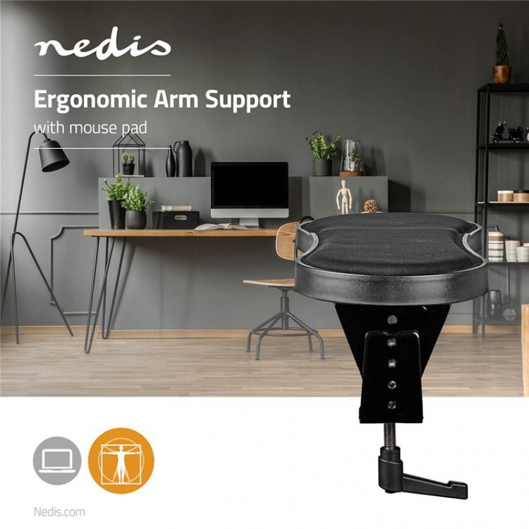 Nedis Armrest | Number of pivot points: 1 Pivot point(s) | Forearm pad length: 40 | Max. carrying capacity: 5 kg | Swivel angle: 360 ° | With mouse platform