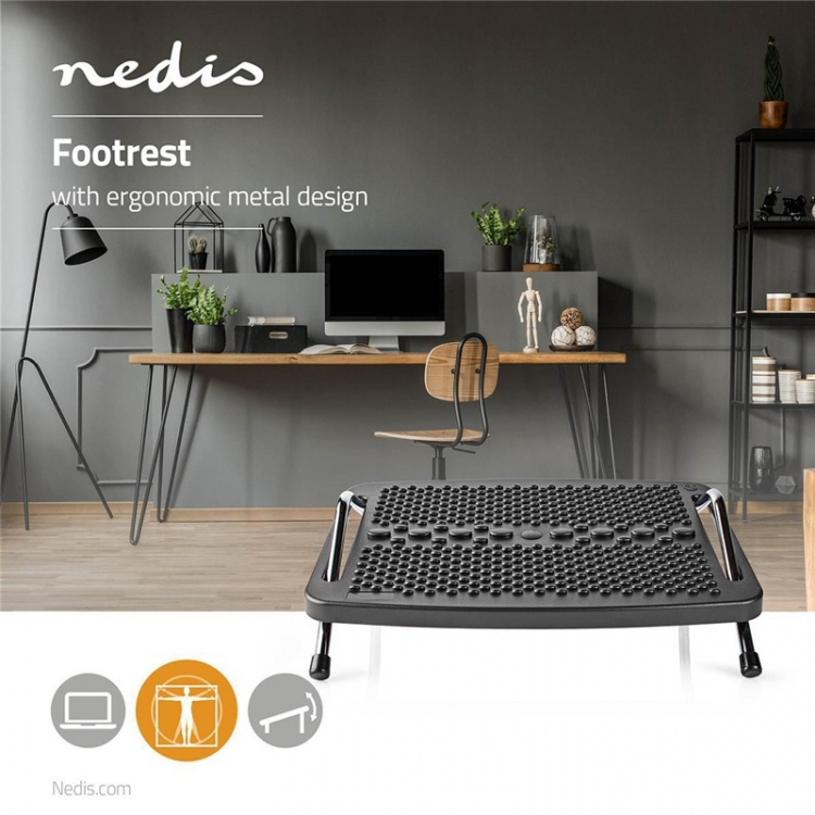 Nedis Feet Rest | Adjustable Angle | Black | Metal / Plastic