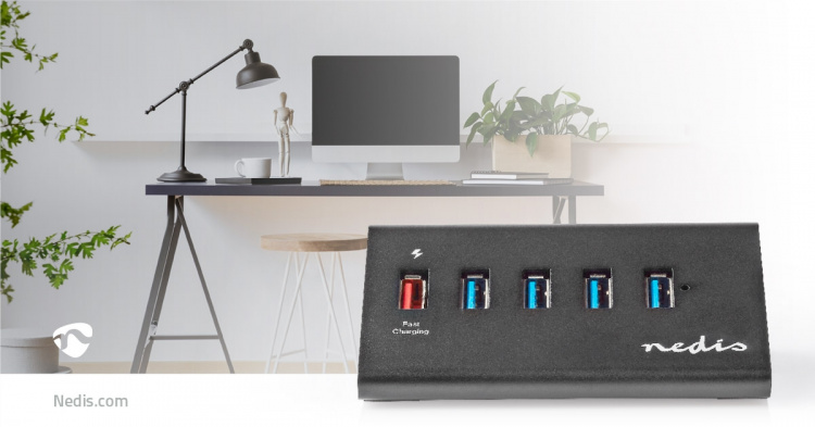 Nedis USB Hub | USB Micro-B Female | USB-A Female | 5 port(s) | QC3.0 / USB 3.2 Gen 1 | Mains Powered / USB Powered | 5 Gbps | 5x USB
