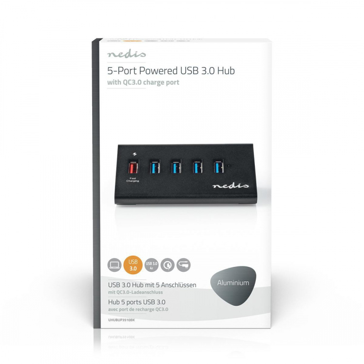 Nedis USB Hub | USB Micro-B Female | USB-A Female | 5 port(s) | QC3.0 / USB 3.2 Gen 1 | Mains Powered / USB Powered | 5 Gbps | 5x USB