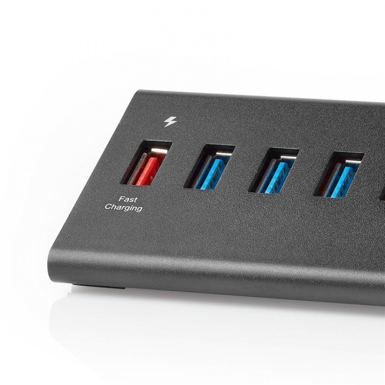 Nedis USB Hub | USB Micro-B Female | USB-A Female | 8 port(s) | QC3.0 / USB 3.2 Gen 1 | Mains Powered / USB Powered | 5 Gbps | 8x USB