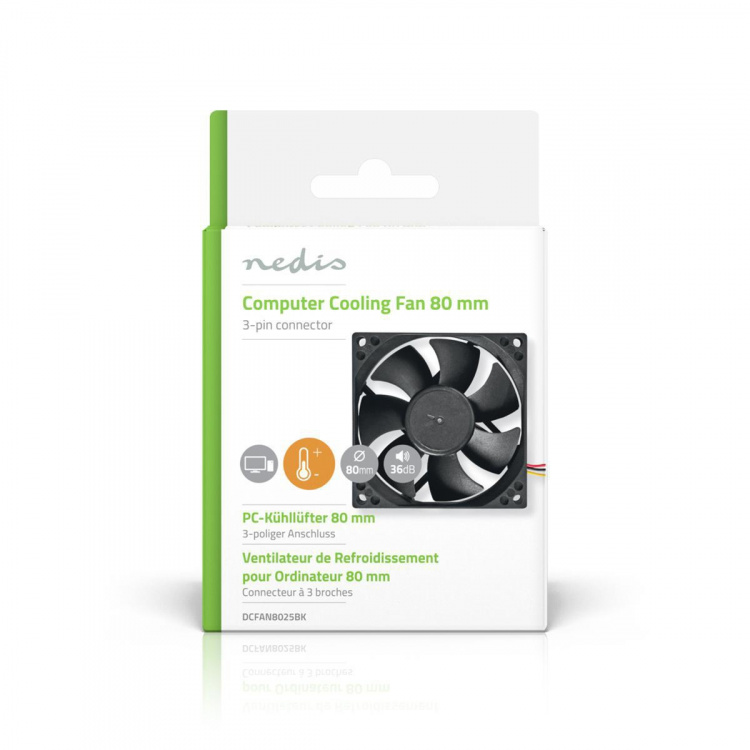Nedis DC Fan | DC | Fan size: 80 mm | 3-Pin | 35.6 dBA | Black