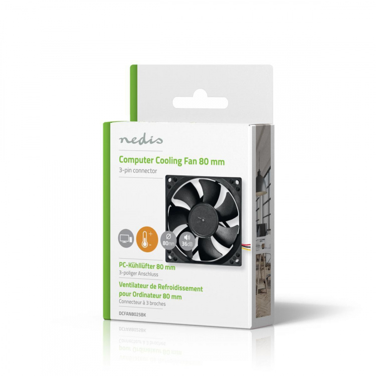 Nedis DC Fan | DC | Fan size: 80 mm | 3-Pin | 35.6 dBA | Black
