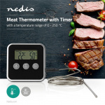 Nedis Meat Thermometer | Alarm / Timer | LCD | 0 - 250 °C | Black / Silver