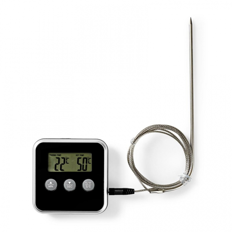 Nedis Meat Thermometer | Alarm / Timer | LCD | 0 - 250 °C | Black / Silver