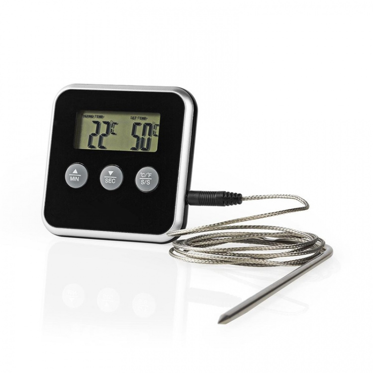 Nedis Meat Thermometer | Alarm / Timer | LCD | 0 - 250 °C | Black / Silver