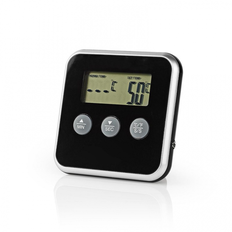 Nedis Meat Thermometer | Alarm / Timer | LCD | 0 - 250 °C | Black / Silver