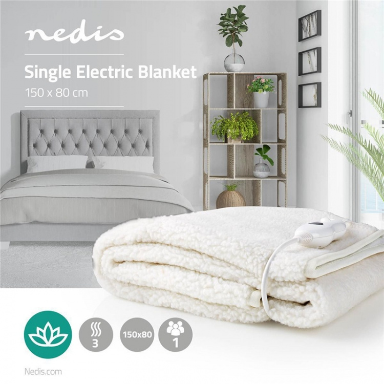 Nedis Electric Blanket | Underblanket | 1 Person | 150 x 80 cm | 3 Heat Settings | Washable | Overheating protection | Polyester / Synthetic