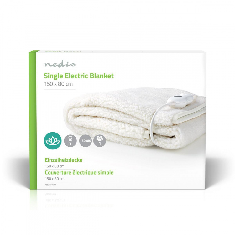 Nedis Electric Blanket | Underblanket | 1 Person | 150 x 80 cm | 3 Heat Settings | Washable | Overheating protection | Polyester / Synthetic