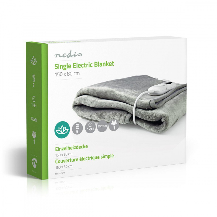 Nedis Electric Blanket | Underblanket | 1 Person | 150 x 80 cm | 9 Heat Settings | Washable | Overheating protection | Digital control | Fleece / Polyester
