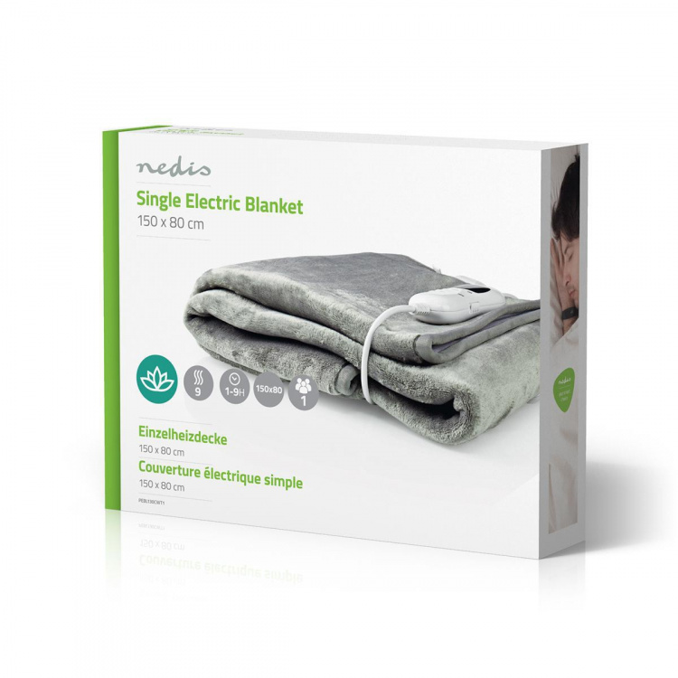Nedis Electric Blanket | Underblanket | 1 Person | 150 x 80 cm | 9 Heat Settings | Washable | Overheating protection | Digital control | Fleece / Polyester
