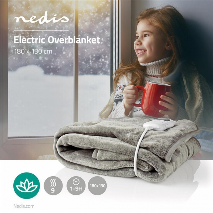 Nedis Electric Blanket | Overblanket | 1 Person | 180 x 130 cm | 9 Heat Settings | 9 h | Washable | Overheating protection | Digital control | Fleece