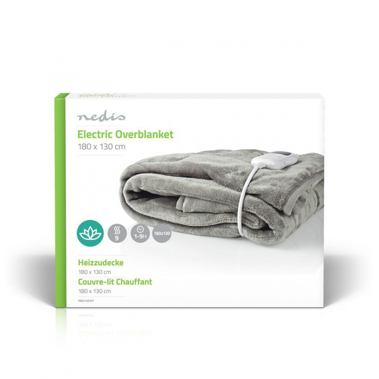 Nedis Electric Blanket | Overblanket | 1 Person | 180 x 130 cm | 9 Heat Settings | 9 h | Washable | Overheating protection | Digital control | Fleece