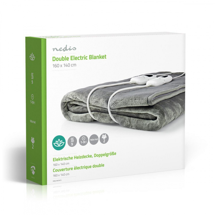 Nedis Electric Blanket | Underblanket | 2 Persons | 160 x 140 cm | 9 Heat Settings | 9 h | Washable | Overheating protection | Digital control | Fleece / Polyester