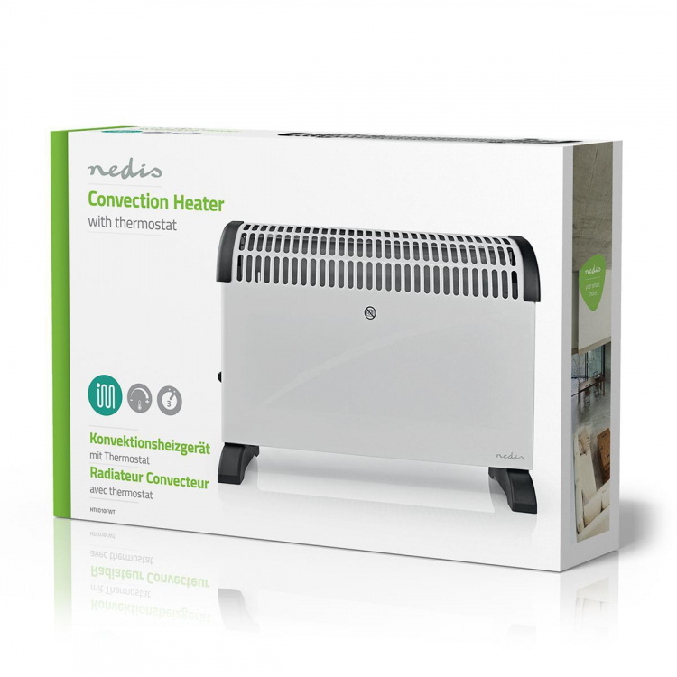 Nedis Convection Heater | 2000 W | 3 Heat Settings | Adjustable thermostat | Fall over protection | Integrated handle(s) | White Nedis Convection Heater | 2000 W | 3 Heat Settings | Adjustable thermostat | Fall over protection | Integrated handle(s) | White