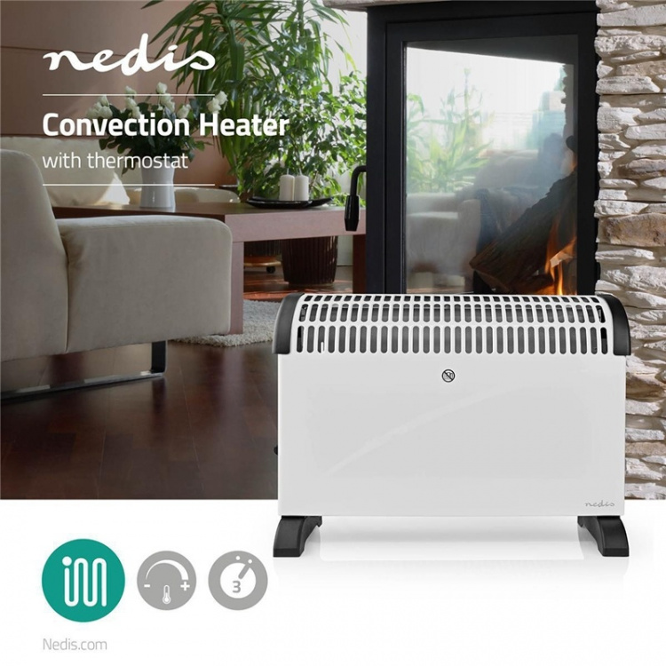 Nedis Convection Heater | 2000 W | 3 Heat Settings | Adjustable thermostat | Fall over protection | Integrated handle(s) | White Nedis Convection Heater | 2000 W | 3 Heat Settings | Adjustable thermostat | Fall over protection | Integrated handle(s) | White