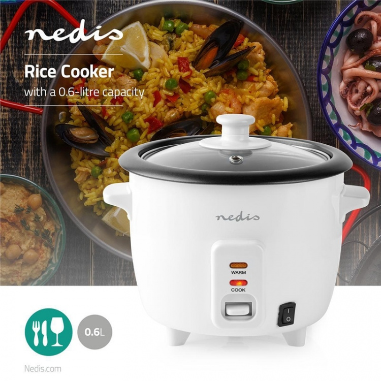 Nedis Rice Cooker | 0.6 l | 300 W | Aluminum Steamer | Non stick coating | Removable bowl | Auto shut-off Nedis Rice Cooker | 0.6 l | 300 W | Aluminum Steamer | Non stick coating | Removable bowl | Auto shut-off