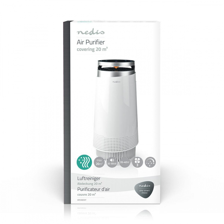 Nedis Air Purifier | Suitable for space up to: 20 m² | Clean Air Delivery Rate (CADR): 130 m³/h | Air quality indicator | White