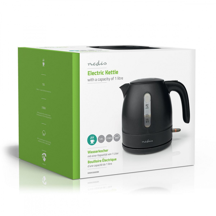 Nedis Electric Kettle | 1.0 l | Plastic | Black | Rotatable 360 degrees | Concealed heating element | Strix® controller | Boil-dry protection Nedis Electric Kettle | 1.0 l | Plastic | Black | Rotatable 360 degrees | Concealed heating element | Strix® controller | Boil-dry protection