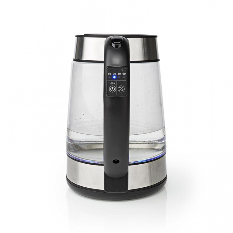 Nedis Electric Kettle | 1.7 l | Glass | Transparent | 60,70,80,90,100 °C | Temperature indicator | Rotatable 360 degrees | Concealed heating element | Strix® controller | Boil-dry protection Nedis Electric Kettle | 1.7 l | Glass | Transparent | 60,70,80,90,100 °C | Temperature indicator | Rotatable 360 degrees | Concealed heating element | Strix® controller | Boil-dry protection