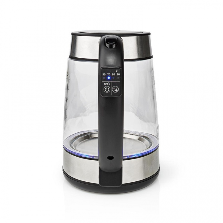 Nedis Electric Kettle | 1.7 l | Glass | Transparent | 60,70,80,90,100 °C | Temperature indicator | Rotatable 360 degrees | Concealed heating element | Strix® controller | Boil-dry protection Nedis Electric Kettle | 1.7 l | Glass | Transparent | 60,70,80,90,100 °C | Temperature indicator | Rotatable 360 degrees | Concealed heating element | Strix® controller | Boil-dry protection