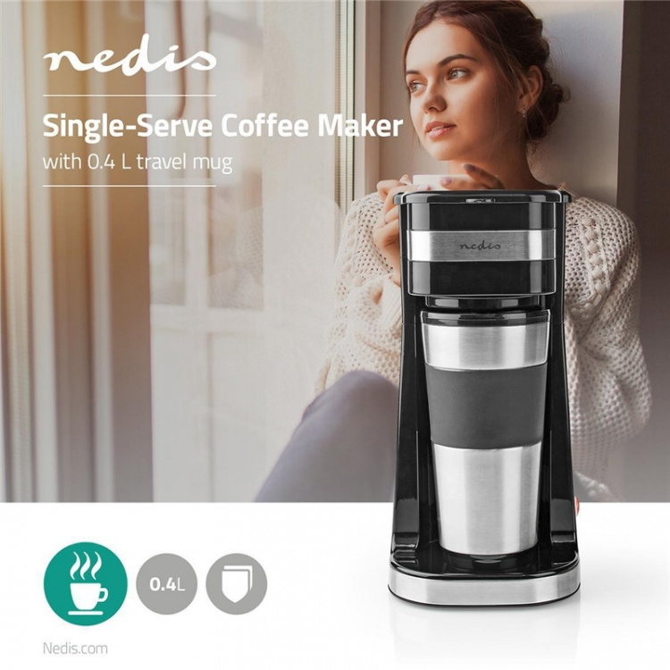 Nedis Coffee Maker | Filter Coffee | 0.4 l | 1 Cups | Black / Silver