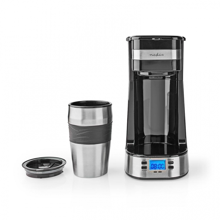 Nedis Coffee Maker | Filter Coffee | 0.4 l | 1 Cups | Switch on timer | Black / Silver