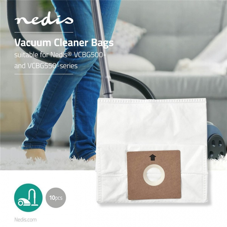 Nedis Vacuum Cleaner Bag | 10 pcs | Synthetic | Most sold for: Nedis® VCBG500 / VCBG550-Series | White