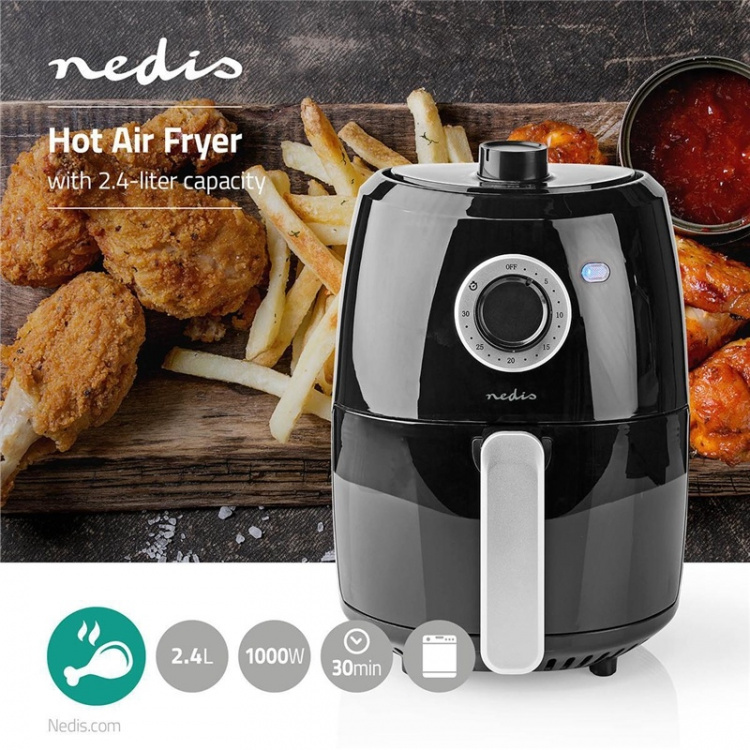Nedis Hot Air Fryer | 2.4 l | Timer: 30 min | Analog | Aluminium / Black Nedis Hot Air Fryer | 2.4 l | Timer: 30 min | Analog | Aluminium / Black